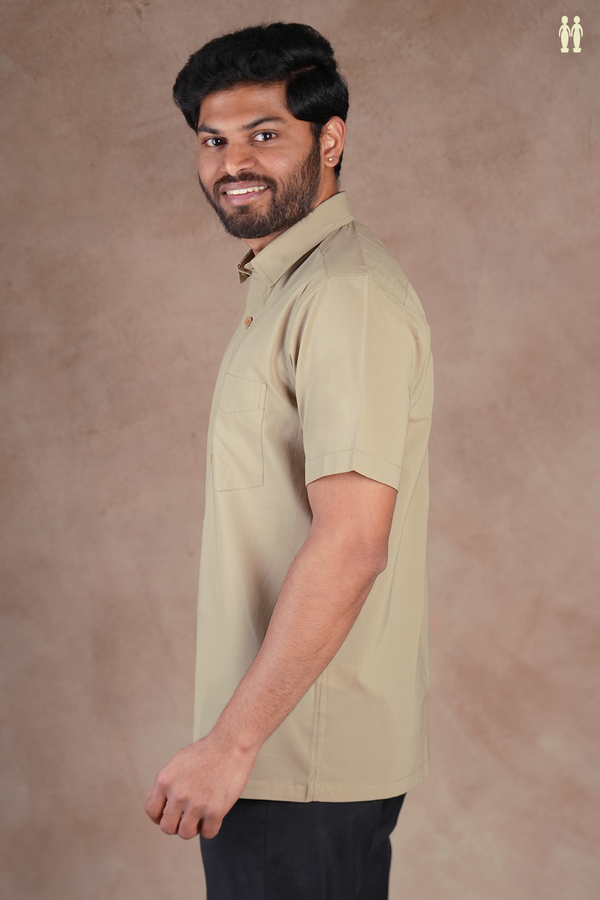 Regular Collar Plain Dusty Olive Cotton Shirt