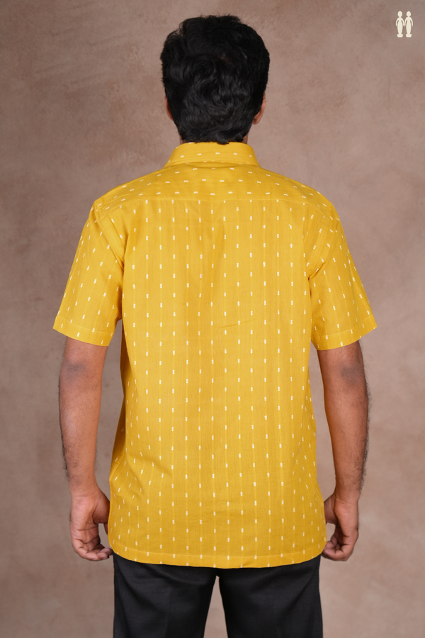 Regular Collar Threadwork Buttis Yellow Cotton Shirt