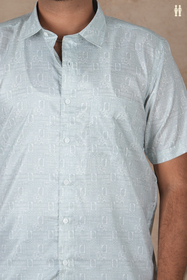 Regular Collar Paisley Design Green Silk Shirt
