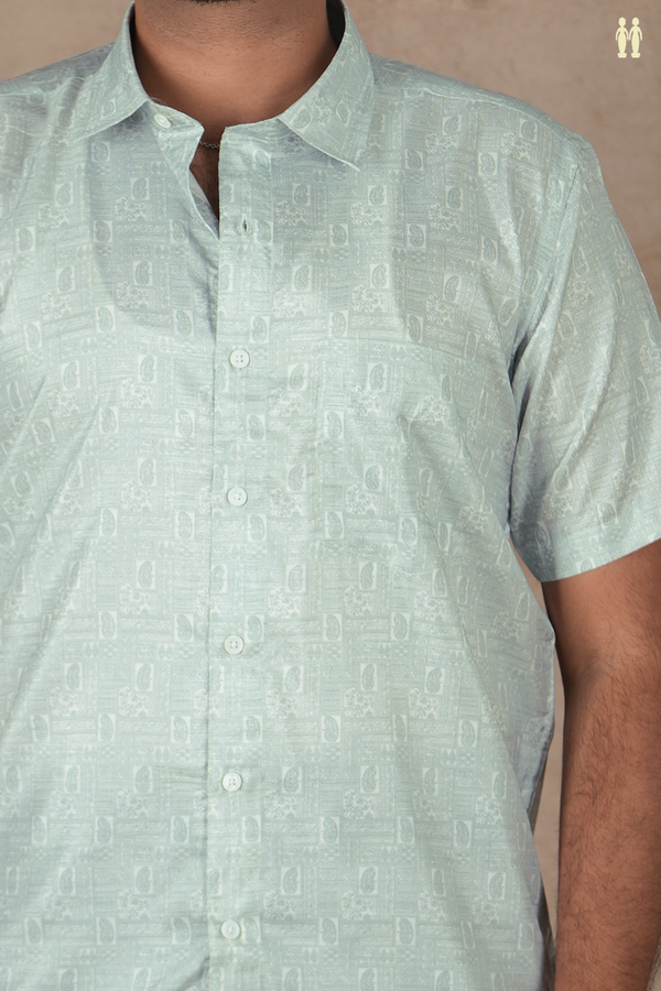 Regular Collar Paisley Design Green Silk Shirt