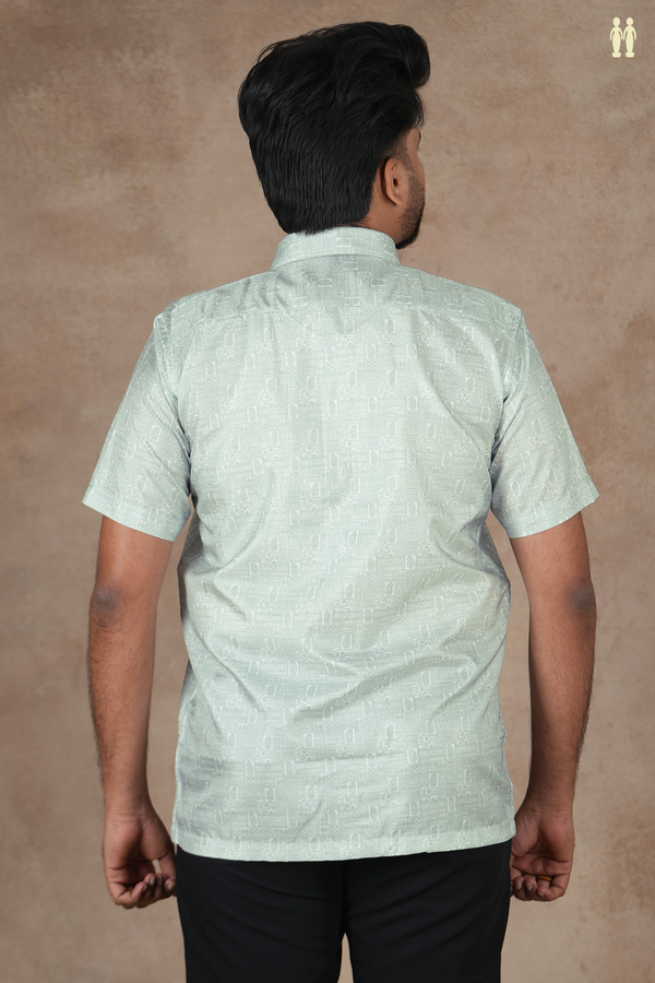 Regular Collar Paisley Design Green Silk Shirt