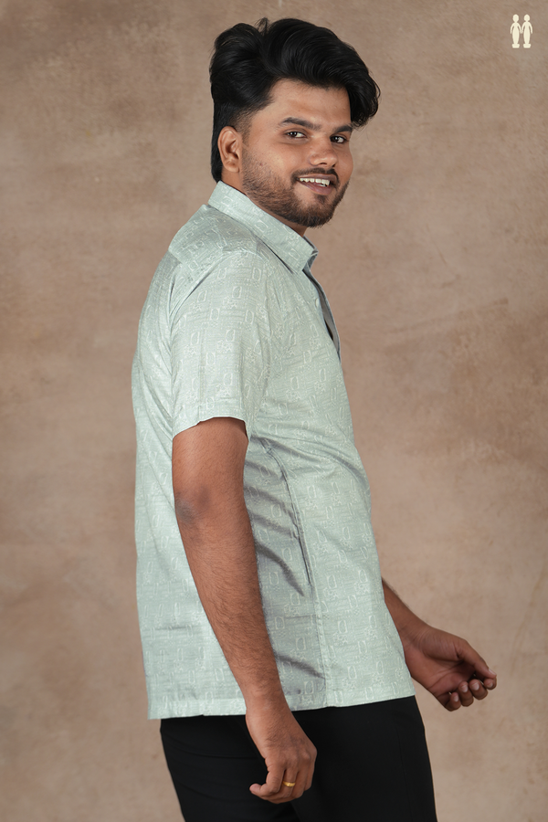 Regular Collar Paisley Design Green Silk Shirt