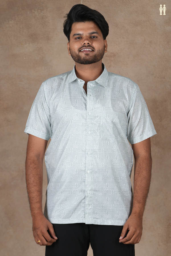Regular Collar Paisley Design Green Silk Shirt