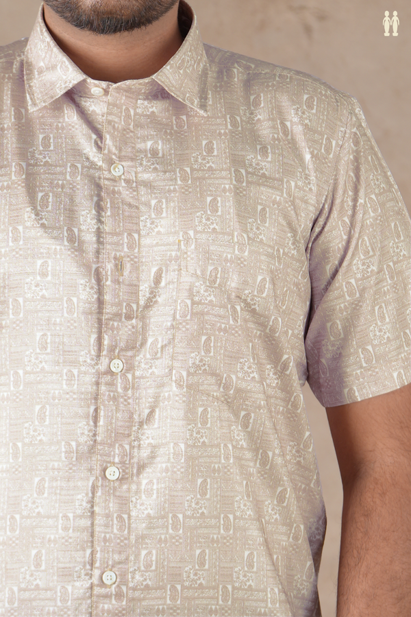 Regular Collar Paisley Design White Silk Shirt