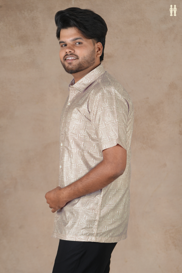 Regular Collar Paisley Design White Silk Shirt
