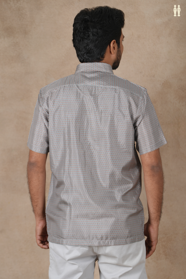 Regular Collar Printed Design Grey Silk Shirt