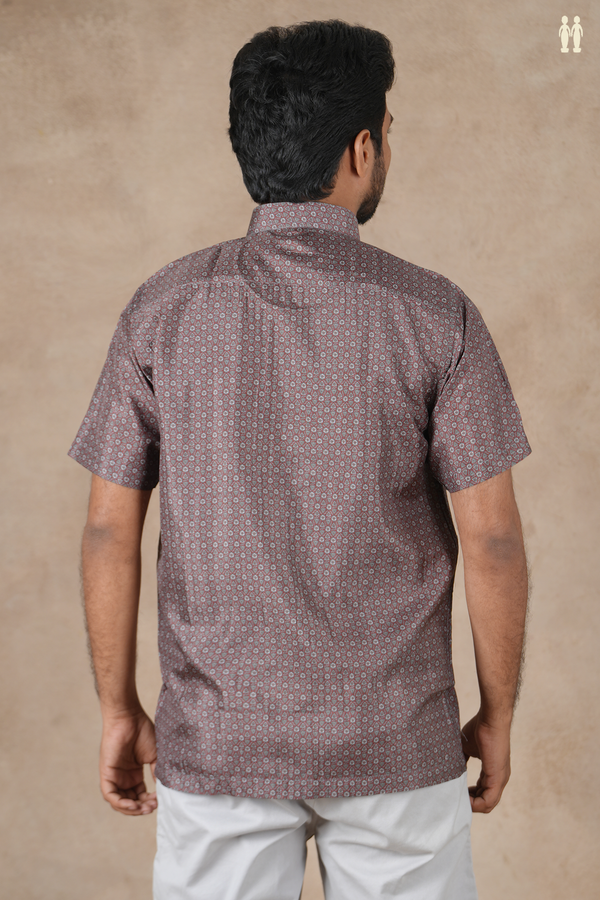 Regular Collar Printed Design Maroon Silk Shirt