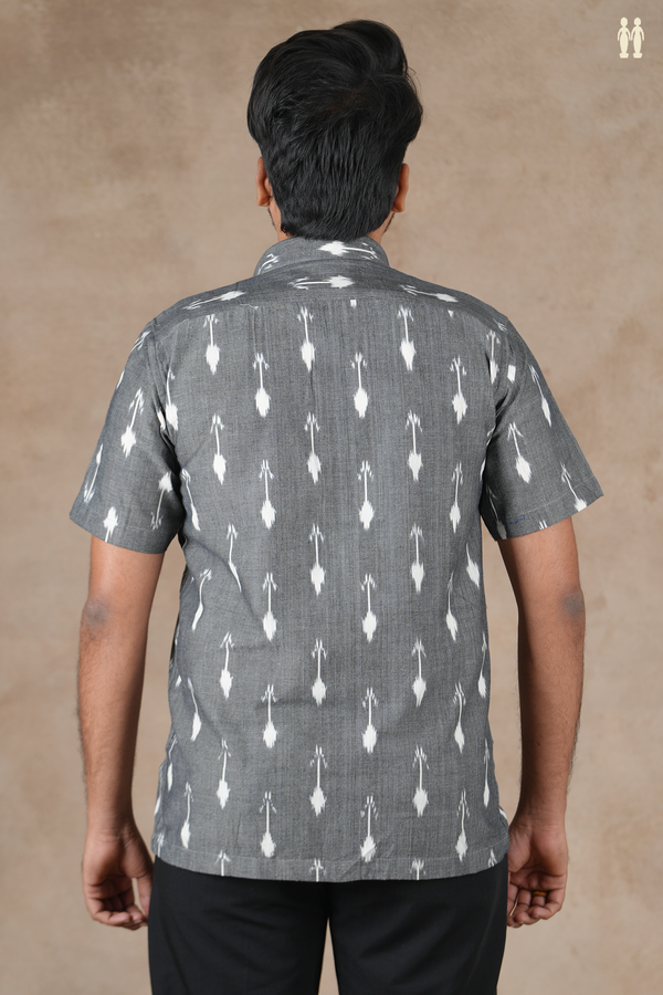 Regular Collar Ikat Design Grey Cotton Shirt