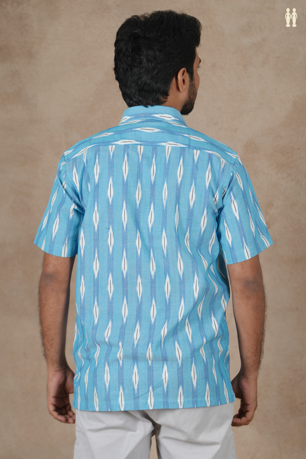 Regular Collar Ikat Buttas Blue Cotton Shirt