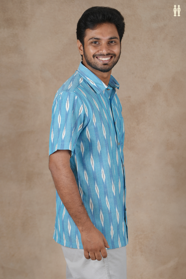 Regular Collar Ikat Buttas Blue Cotton Shirt