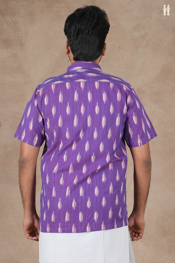 Regular Collar Ikat Design Purple Cotton Shirt