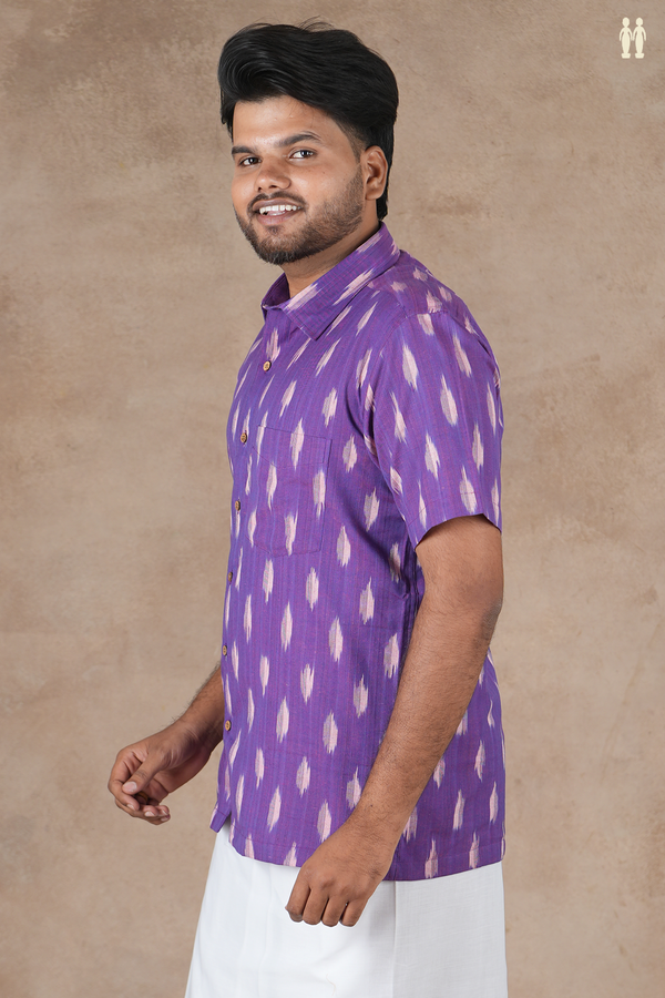 Regular Collar Ikat Design Purple Cotton Shirt