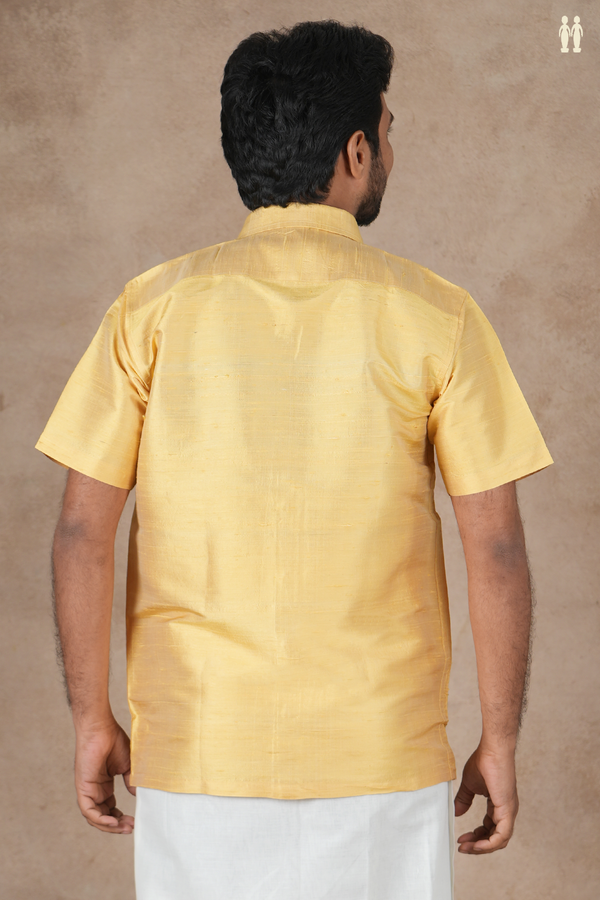 Regular Collar Plain Light Yellow Raw Silk Shirt