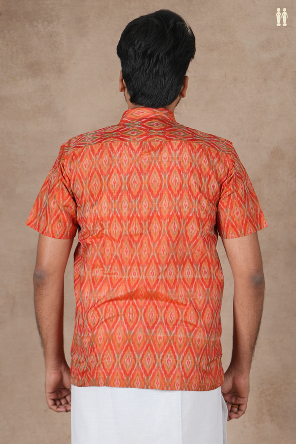 Regular Collar Ikat Design Spiced Orange Pochampally Shirt