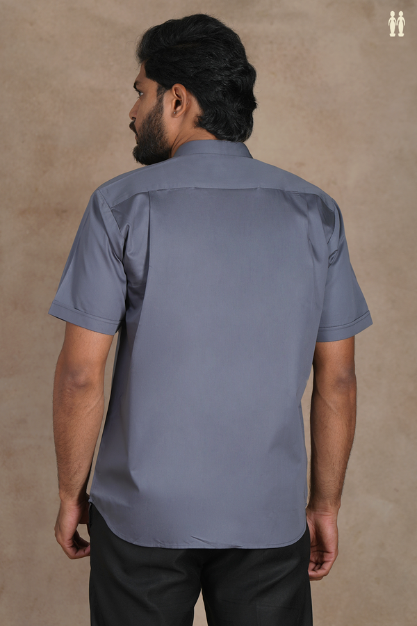 Chinese Collar Plain Grey Silk Shirt