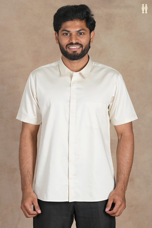 Regular Collar Plain Off White Silk Shirt