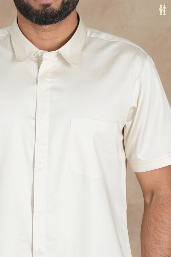 Regular Collar Plain Off White Silk Shirt