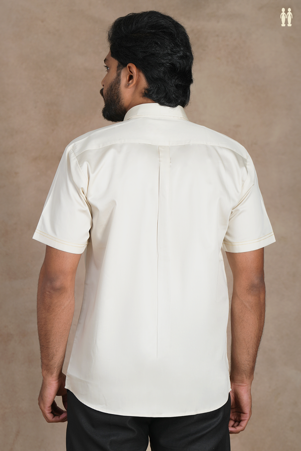Regular Collar Plain Off White Silk Shirt