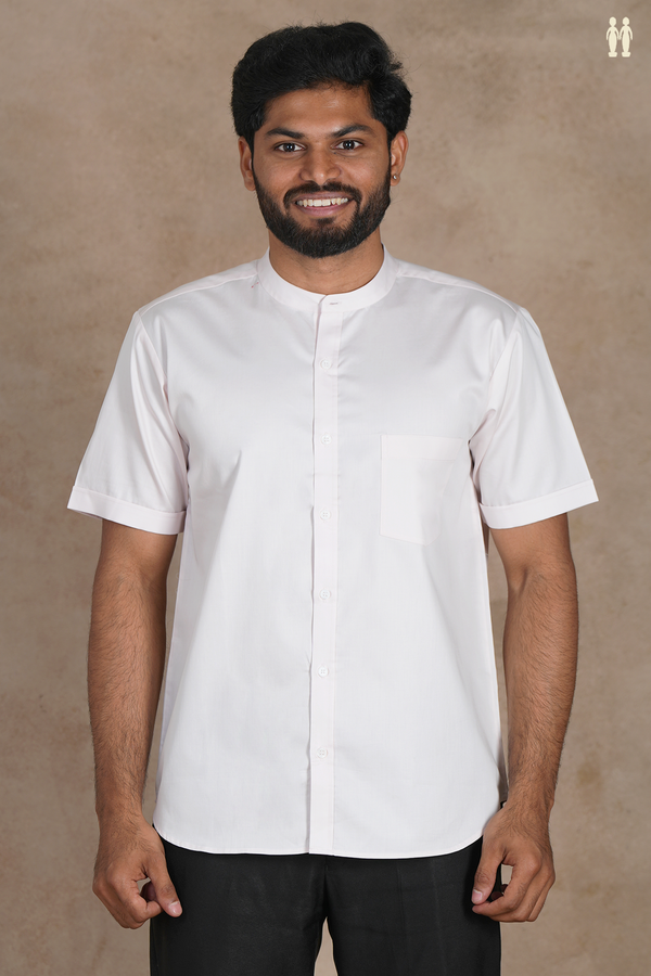 Chinese Collar Plain Pale Pink Silk Shirt