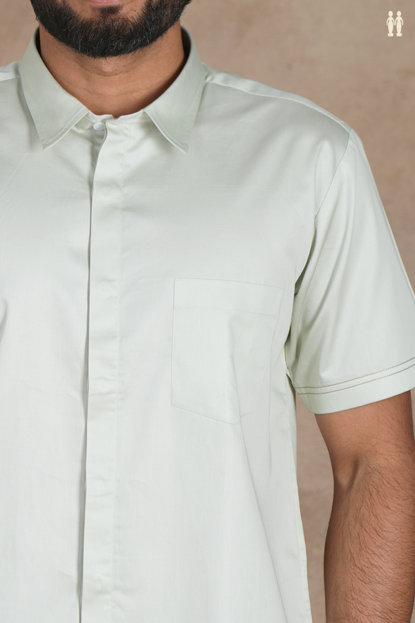 Regular Collar Plain Pale Green Silk Shirt