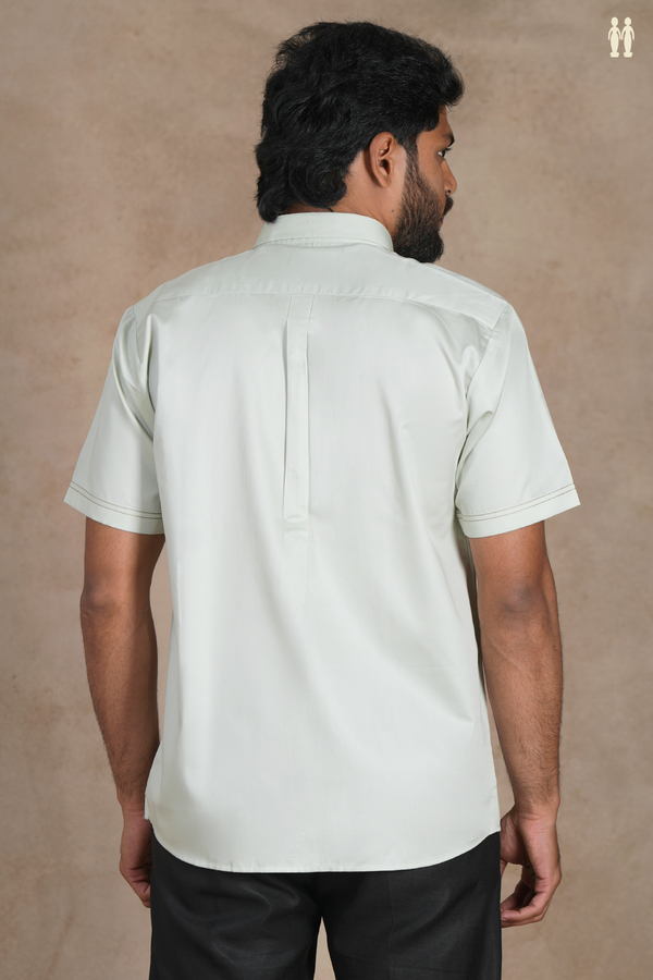 Regular Collar Plain Pale Green Silk Shirt