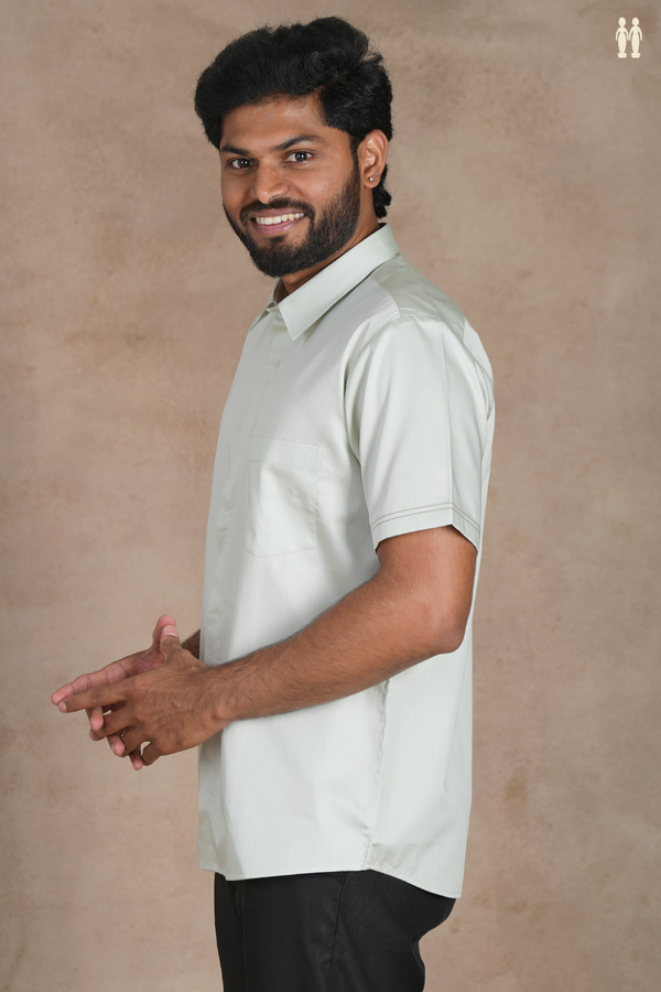 Regular Collar Plain Pale Green Silk Shirt
