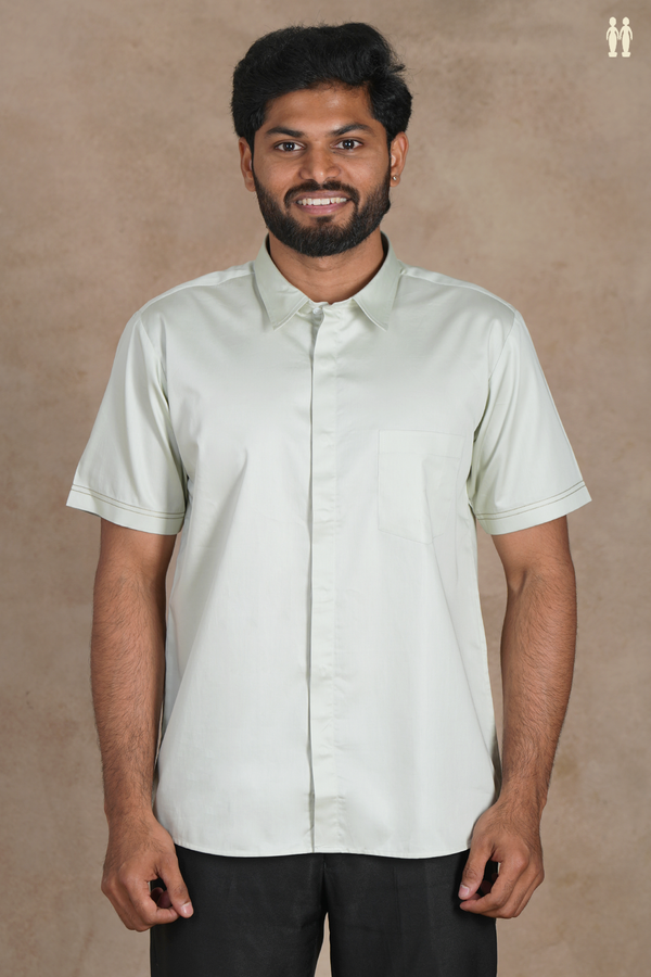 Regular Collar Plain Pale Green Silk Shirt
