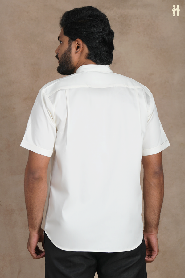 Chinese Collar Plain Off White Silk Shirt
