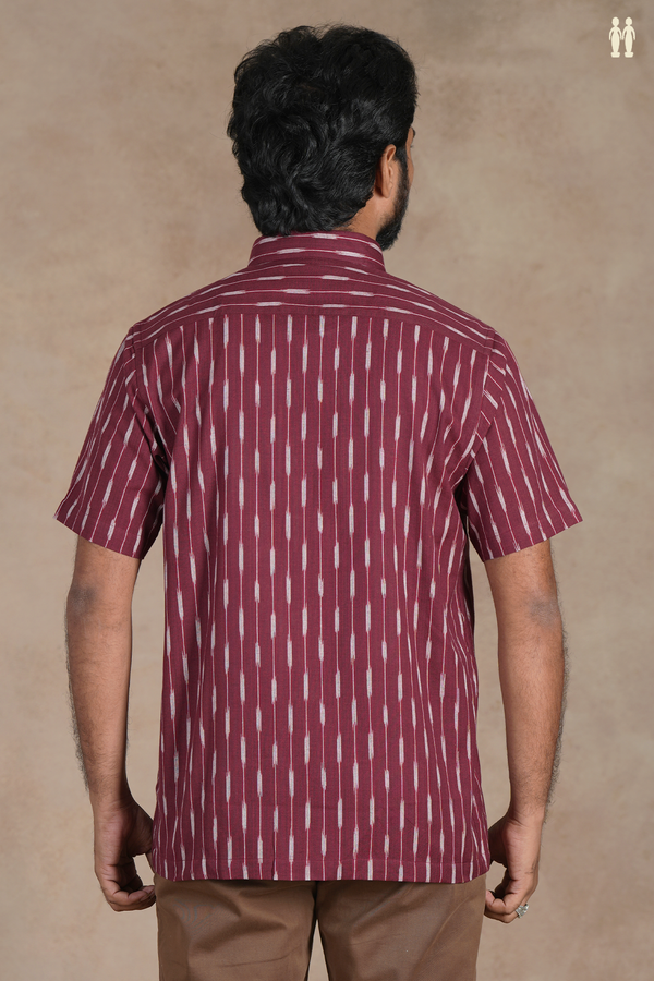 Regular Collar Ikat Buttas Burgundy Red Cotton Shirt