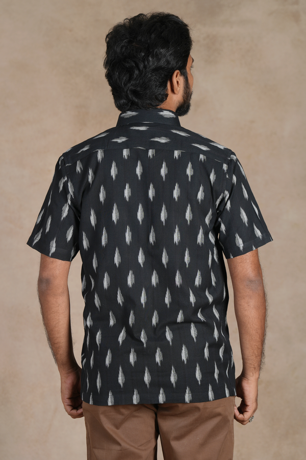 Regular Collar Ikat Buttas Black Cotton Shirt