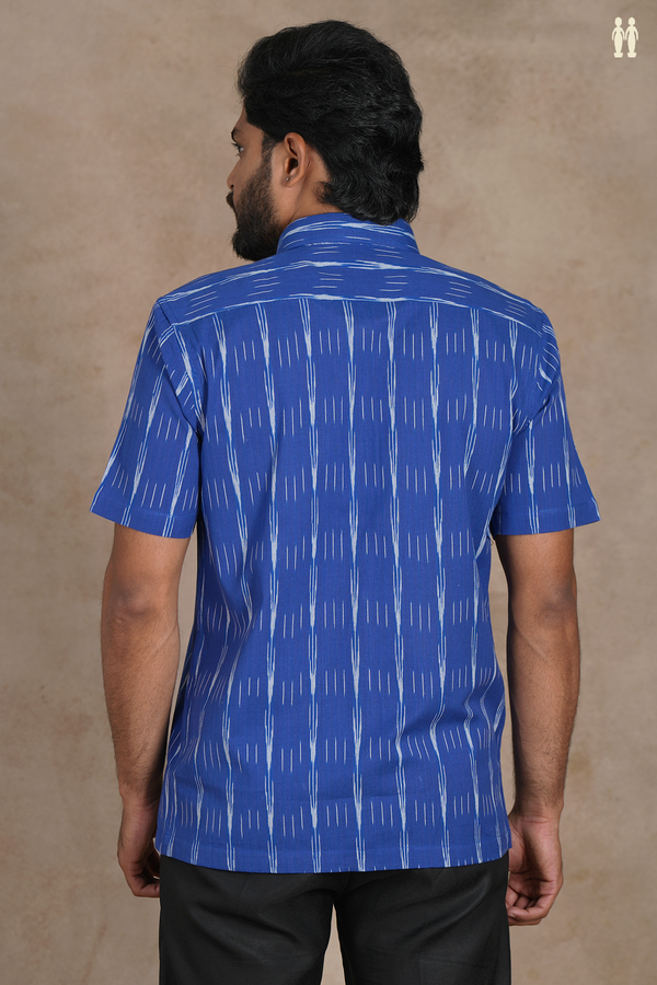 Regular Collar Stripes Design Royal Blue Cotton Shirt