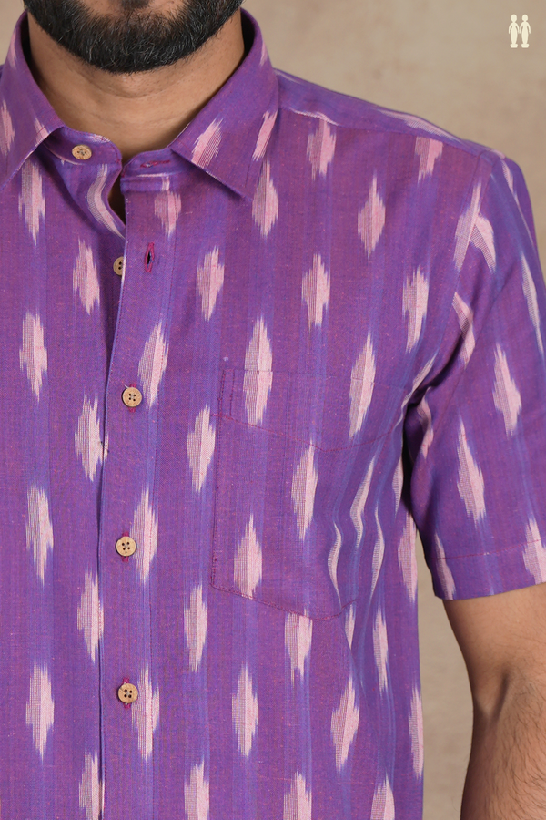 Regular Collar Ikat Buttas Purple Cotton Shirt