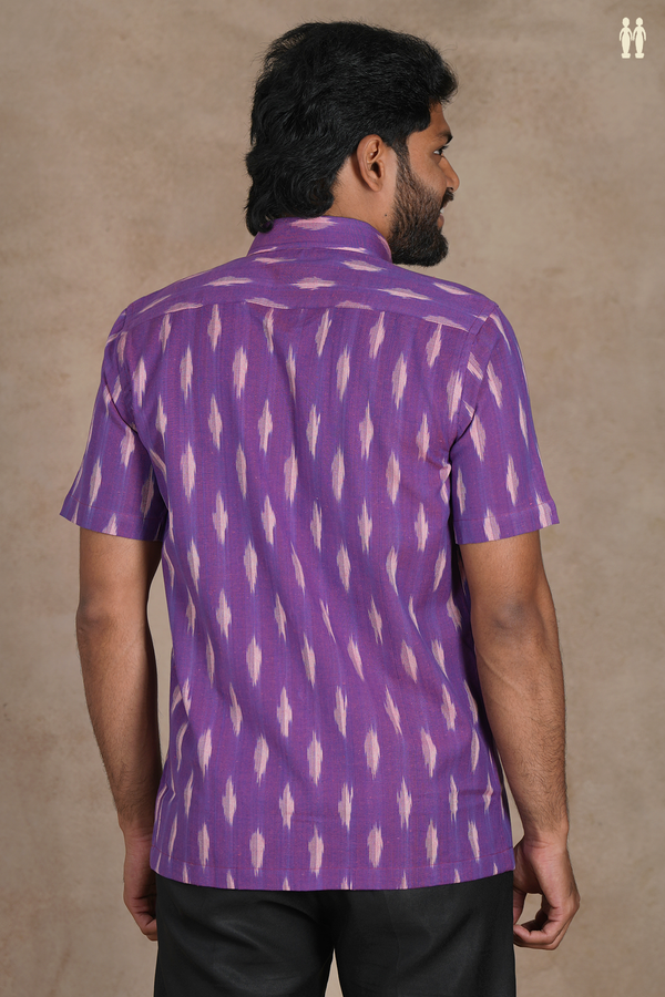 Regular Collar Ikat Buttas Purple Cotton Shirt