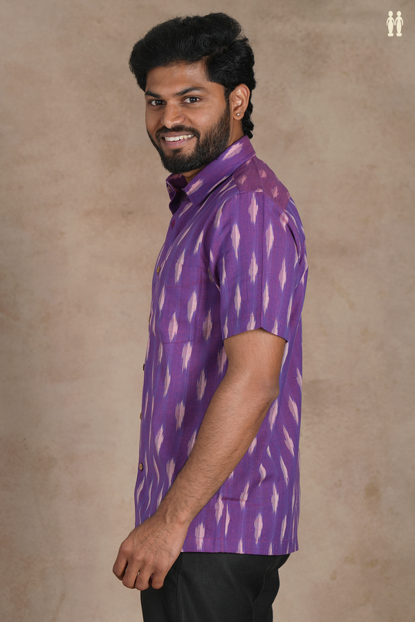 Regular Collar Ikat Buttas Purple Cotton Shirt
