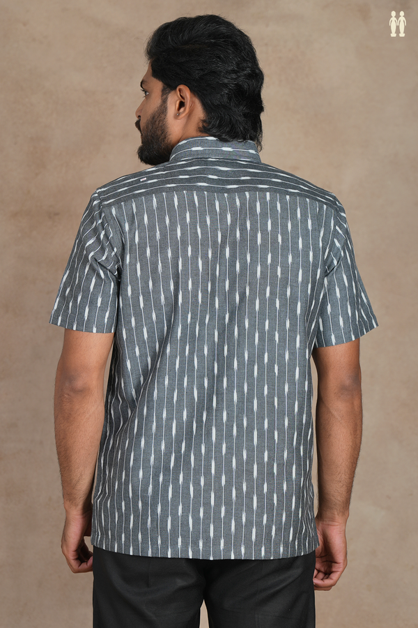 Regular Collar Stripes Design Grey Cotton Shirt