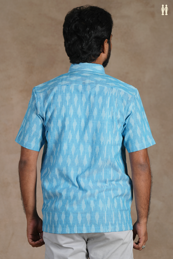 Regular Collar Ikat Buttas Light Blue Cotton Shirt