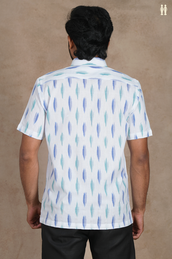Regular Collar Ikat Buttas White Cotton Shirt