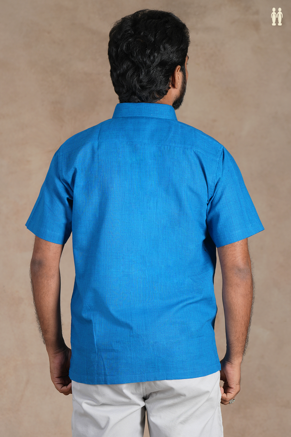 Regular Collar Plain Cerulean Blue Cotton Shirt