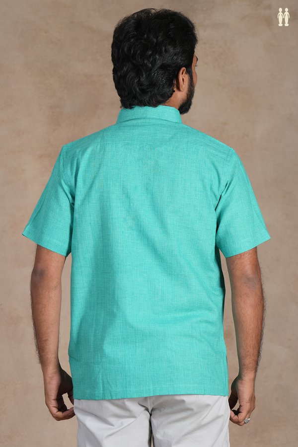 Regular Collar Plain Aqua Green Cotton Shirt
