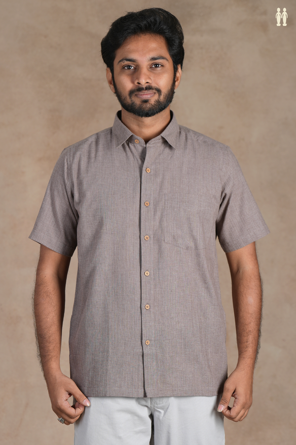 Regular Collar Plain Dusty Brown Cotton Shirt