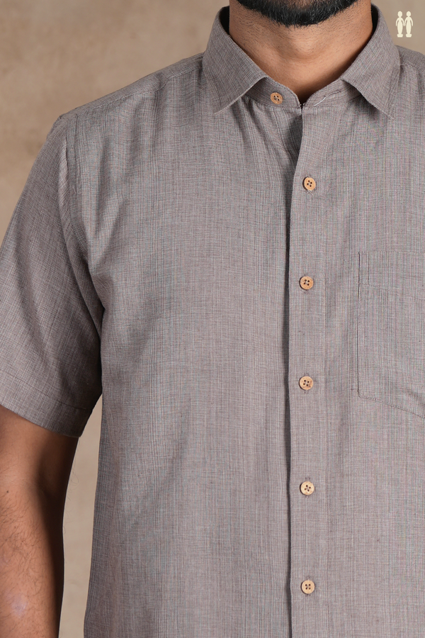 Regular Collar Plain Dusty Brown Cotton Shirt