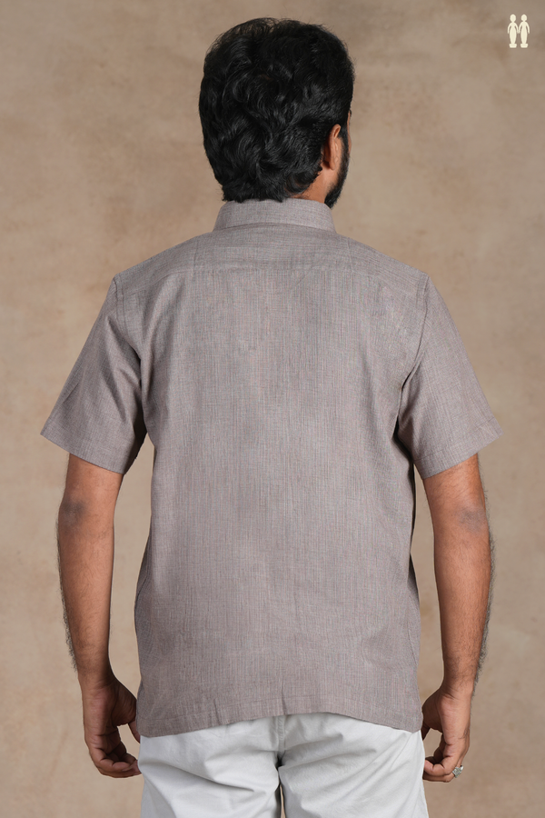 Regular Collar Plain Dusty Brown Cotton Shirt
