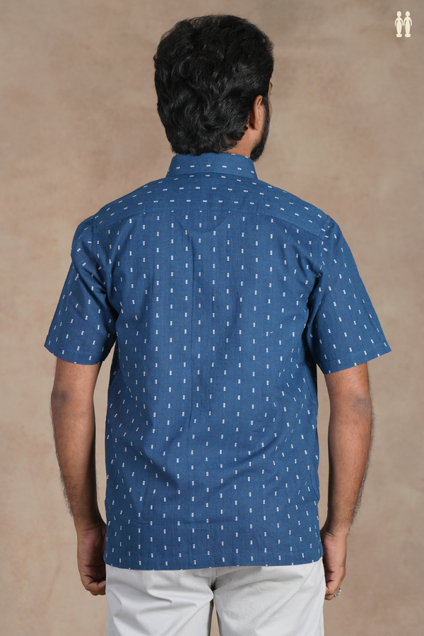 Regular Collar Threadwork Buttas Capri Blue Cotton Shirt