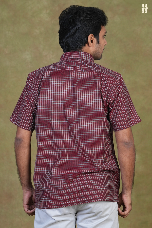 Regular Collar Checks Maroon Cotton Shirt