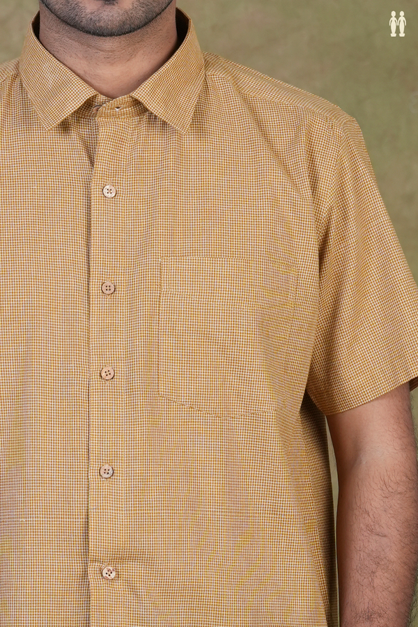 Regular Collar Checks Brown Cotton Shirt