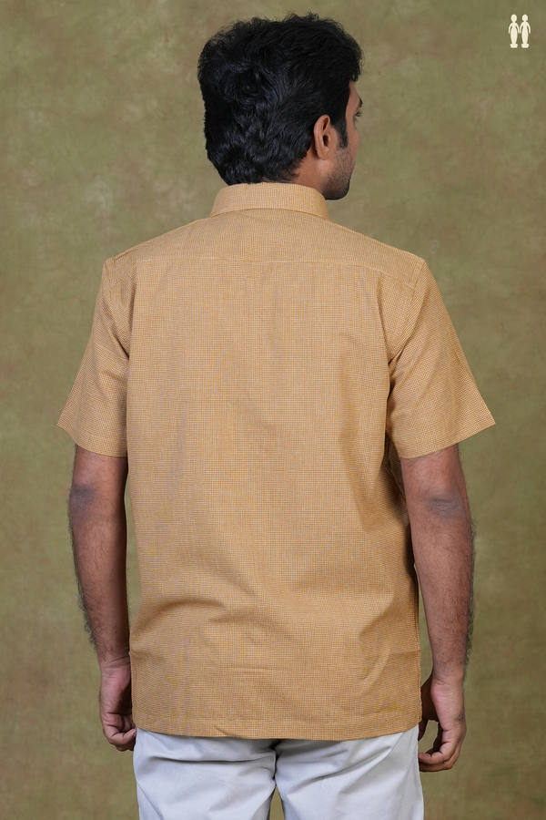 Regular Collar Checks Brown Cotton Shirt