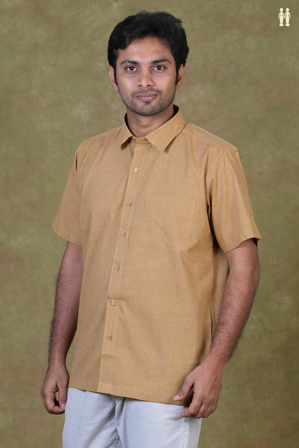 Regular Collar Checks Brown Cotton Shirt