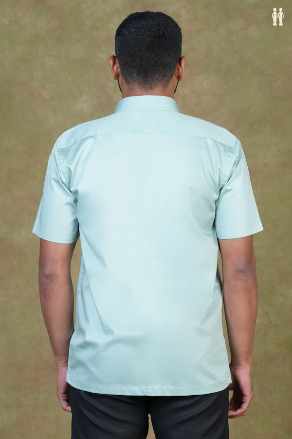 Regular Collar Plain Dusty Green Silk Shirt
