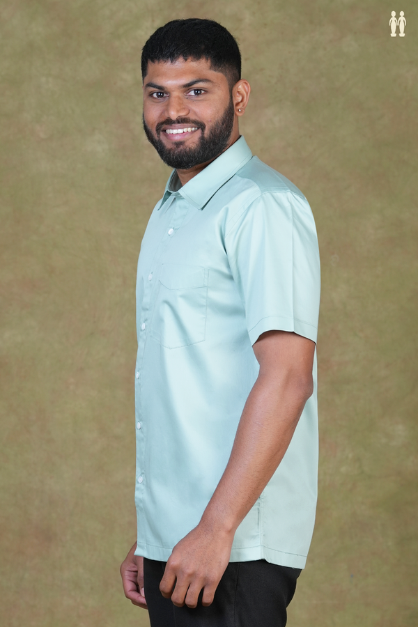 Regular Collar Plain Dusty Green Silk Shirt
