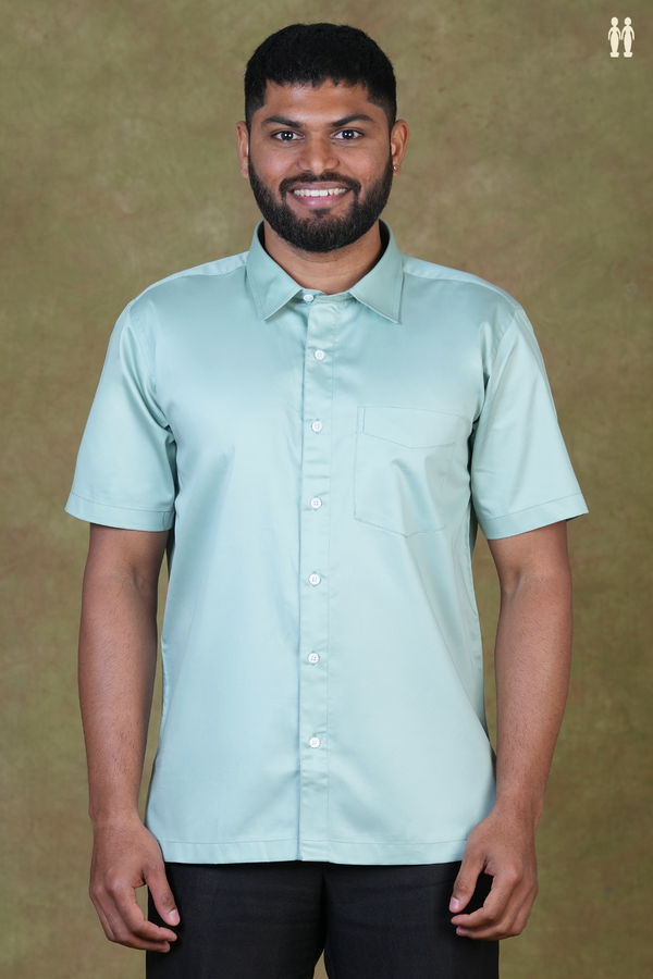 Regular Collar Plain Dusty Green Silk Shirt